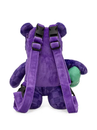 Sprayground Check-pattern Teddy-bear Backpack In Purple