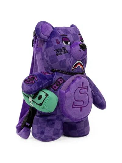 Sprayground Check-pattern Teddy-bear Backpack In Purple