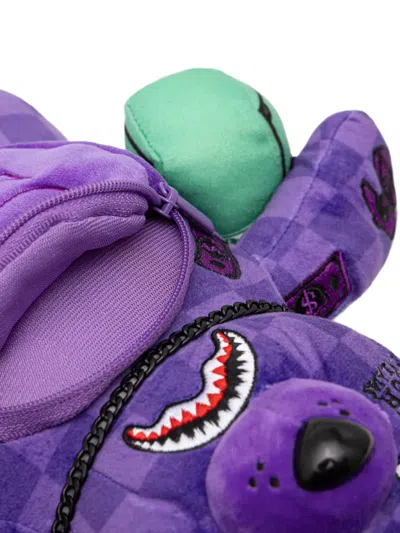 Sprayground Check-pattern Teddy-bear Backpack In Purple