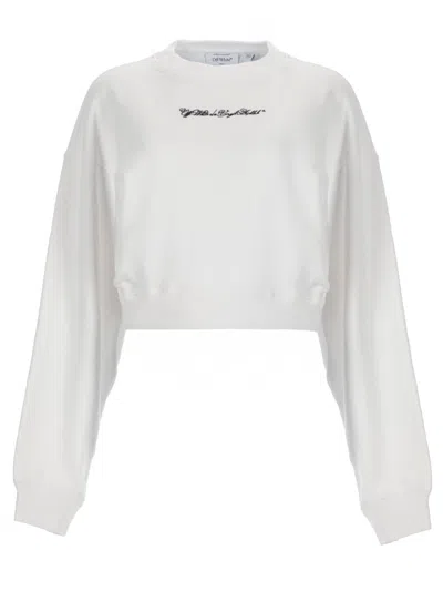 Off-white Neutral Script Logo Graphic Cotton Sweatshirt In White