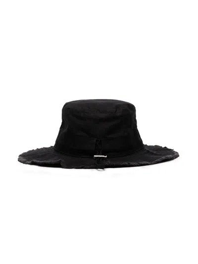 Jacquemus Artichaut Frayed Expedition Hat In Black In Black