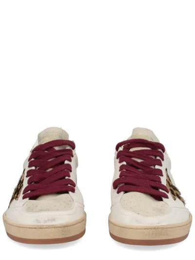 Golden Goose Ballstar White Low Top Sneakers With Glittered Star Patch On The Side And Glittered Heel With Logo L In Animal Print