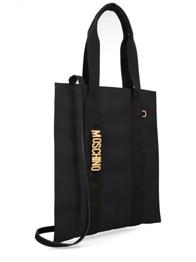 Moschino Tote Bag Rectangular Shape Dual Handles In Black