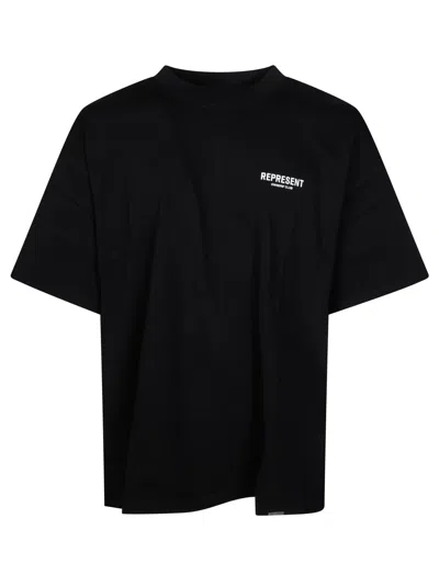 Represent Black Crewneck T-shirt With With Front And Back Owners Club Print In Cotton Man In Black