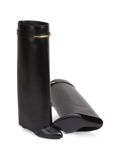 Givenchy Women Black Sandals With Logo Plaque On The Front And High Wedge Heel In Leather Woman In Black