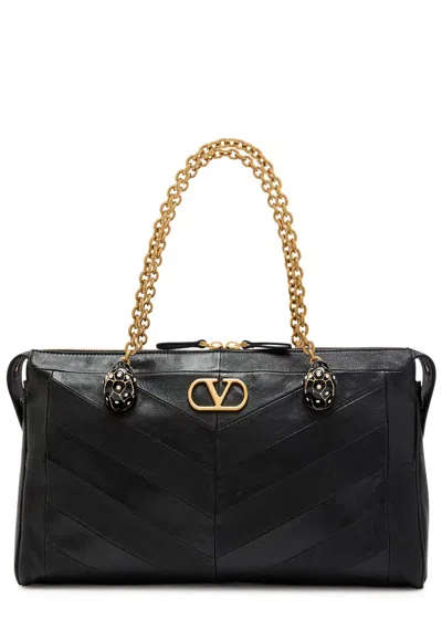 Valentino Garavani  Garavani Panthea Shoulder Bag In Nappa Leather With Chevron Pattern Wom In Black