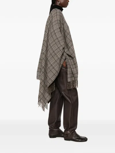Brunello Cucinelli Check-pattern Fringed Poncho In Multi