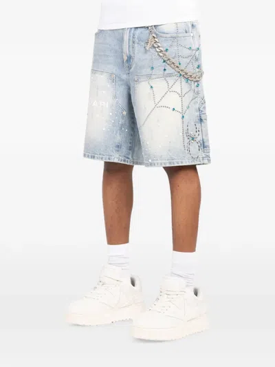 Guapi Spiderweb-embellished Denim Shorts In Blue