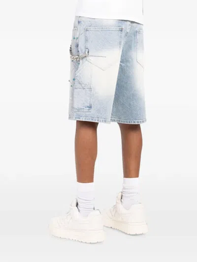 Guapi Spiderweb-embellished Denim Shorts In Blue