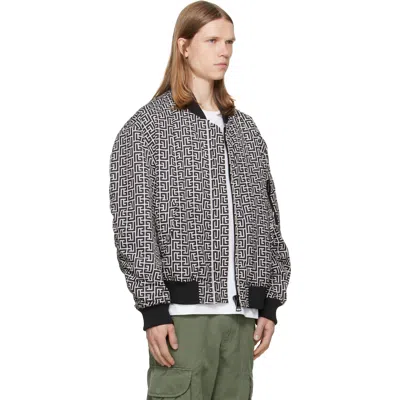 Balmain Monogram Reversible Bomber Jacket Geometric Pattern In Gray