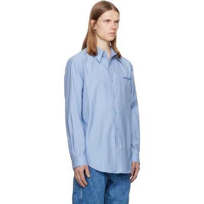 Balmain Blue Herringbone Poplin Regular Shirt In Blue