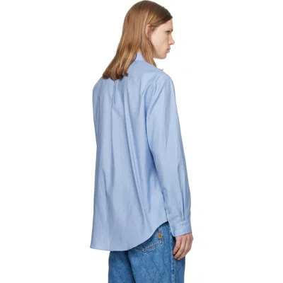 Balmain Blue Herringbone Poplin Regular Shirt In Blue