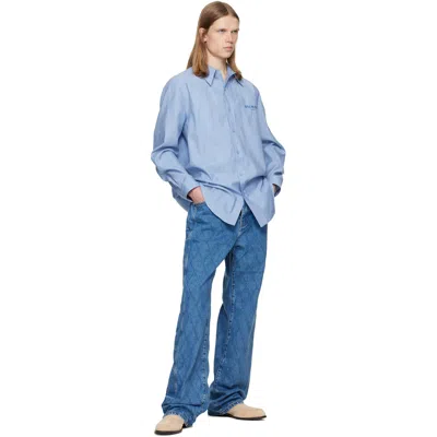 Balmain Blue Herringbone Poplin Regular Shirt In Blue
