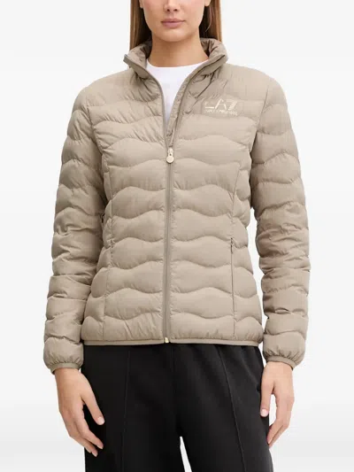 Ea7 Quilted Logo-print Jacket In Neutral