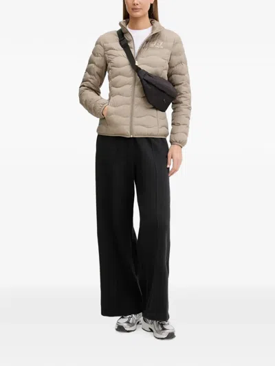 Ea7 Quilted Logo-print Jacket In Neutral