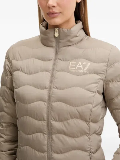 Ea7 Quilted Logo-print Jacket In Neutral