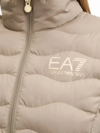 Ea7 Quilted Logo-print Jacket In Neutral