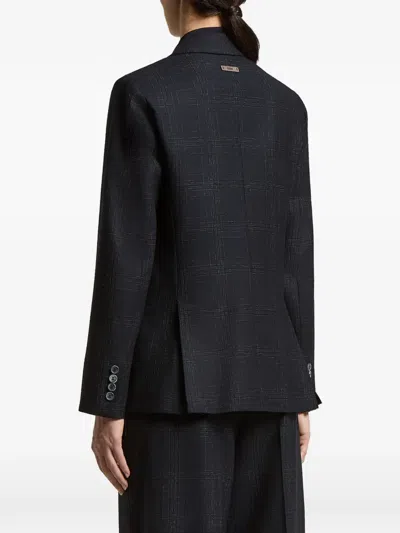 Peserico Double-breasted Checked Jacket In Blue
