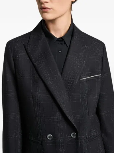 Peserico Double-breasted Checked Jacket In Blue