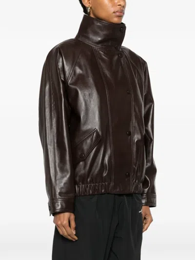 Sandro Oversized Leather Jacket In Black
