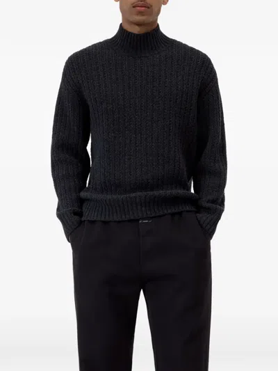 Closed Ribbed-knit Sweater In Gray