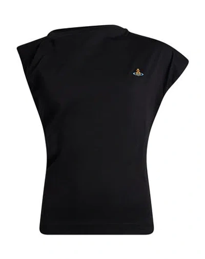 Vivienne Westwood Hebo One-shoulder Cotton Top With Embroidered Orb Logo In Black