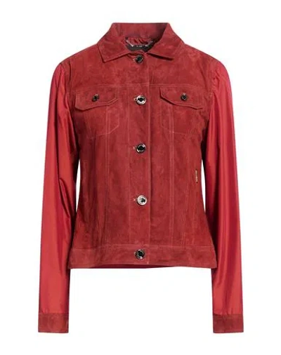 Moorer Button Suede Jacket In Red