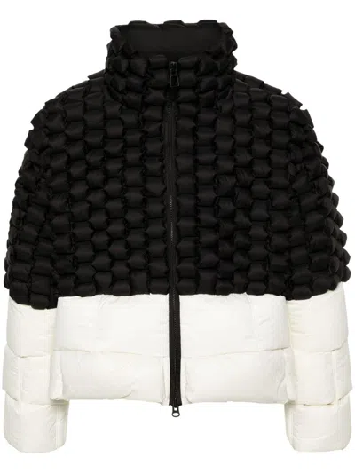 Raxxy Black And White Down Jacket With 3d Quilted Design  In Multi