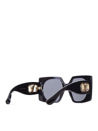 Valentino Rectangular Vlogo Sunglasses In Black