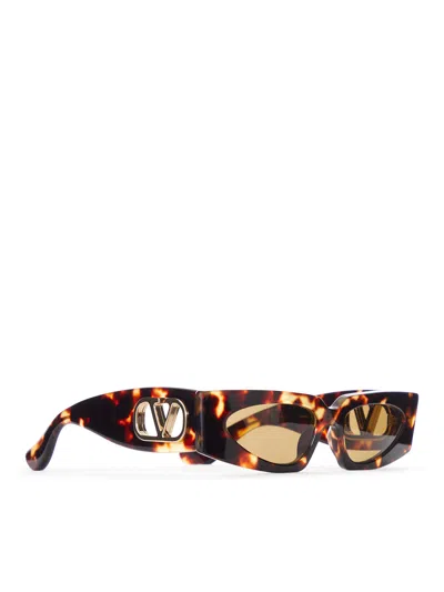 Valentino Rectangular Acetate Sunglasses In Brown