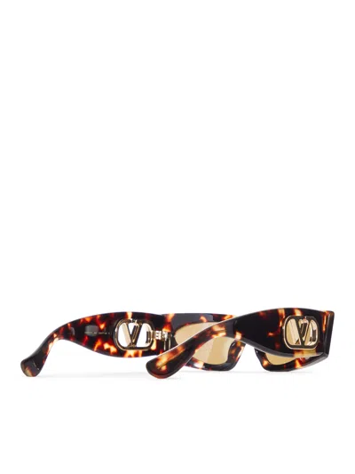 Valentino Rectangular Acetate Sunglasses In Brown