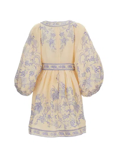 Zimmermann Womens Indra Plunge Linen Mini Dress Cream Lilac Floral In Multi