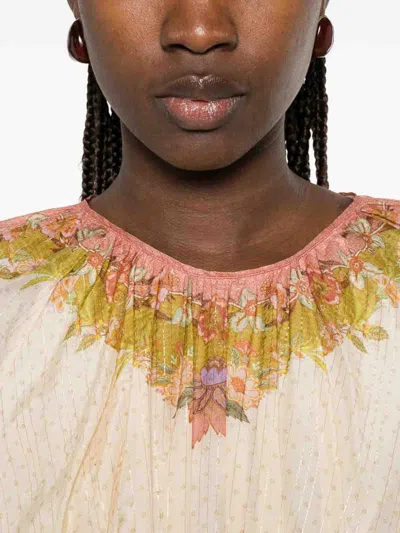 Zimmermann Womens Chartreuse Scarf Floral Indra Floral-print Cotton And Silk-blend Mini Dress In Brown