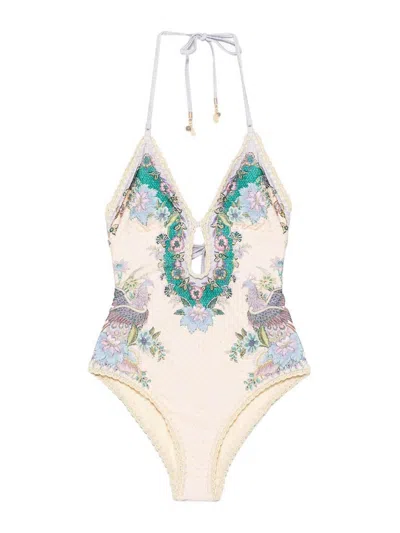Zimmermann Womens Cream Scarf Floral Indra Crochet-detail One-piece Swimsuit Xs In Multi