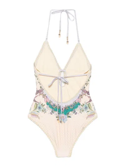 Zimmermann Womens Cream Scarf Floral Indra Crochet-detail One-piece Swimsuit Xs In Multi