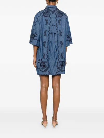 Zimmermann Aster Broderie Anglaise-trimmed Cotton-denim Mini Dress In Blue