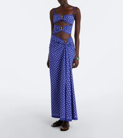 Christopher Esber Ruched Orbit Split Bandana Maxi Dress In Blue