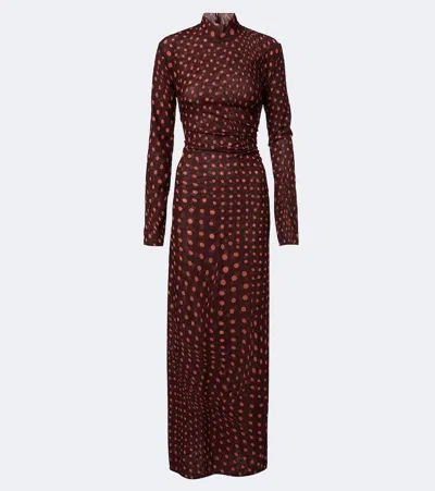 Stella Mccartney Turtleneck Polka Dot Mesh Long-sleeve Maxi Dress In Burgundy