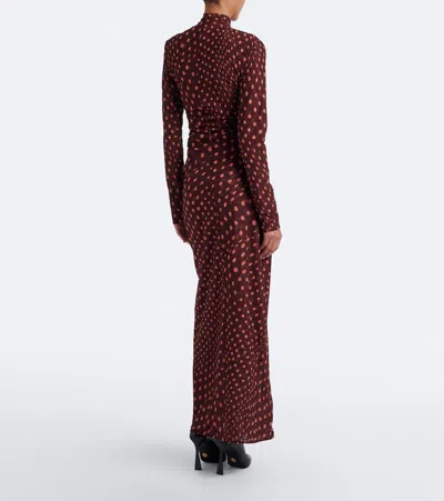Stella Mccartney Turtleneck Polka Dot Mesh Long-sleeve Maxi Dress In Burgundy