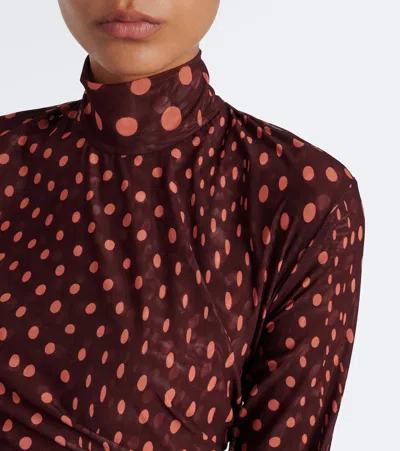 Stella Mccartney Turtleneck Polka Dot Mesh Long-sleeve Maxi Dress In Burgundy