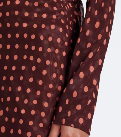 Stella Mccartney Turtleneck Polka Dot Mesh Long-sleeve Maxi Dress In Burgundy