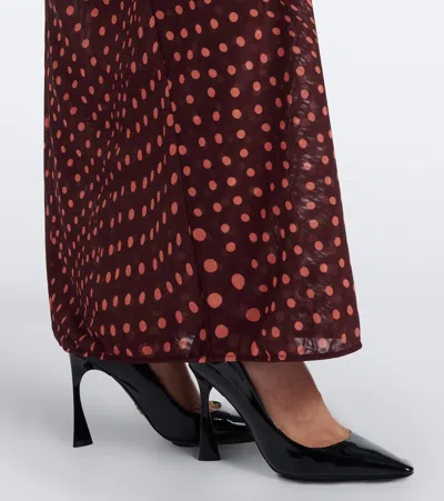 Stella Mccartney Turtleneck Polka Dot Mesh Long-sleeve Maxi Dress In Burgundy