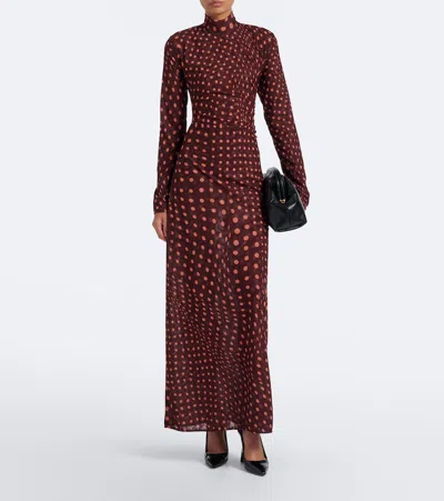 Stella Mccartney Turtleneck Polka Dot Mesh Long-sleeve Maxi Dress In Burgundy