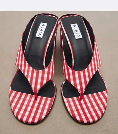 Alaïa Cube Gingham Wedge Sandals In Red