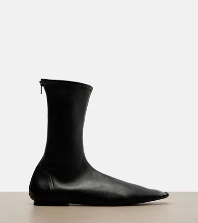 Khaite Marlene Leather Ankle Boots In Black