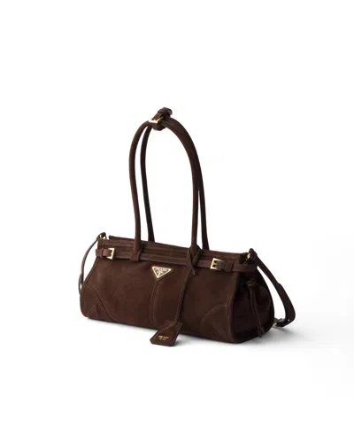 Prada Suede Shoulder Handbag With Adjustable Strap In Brown