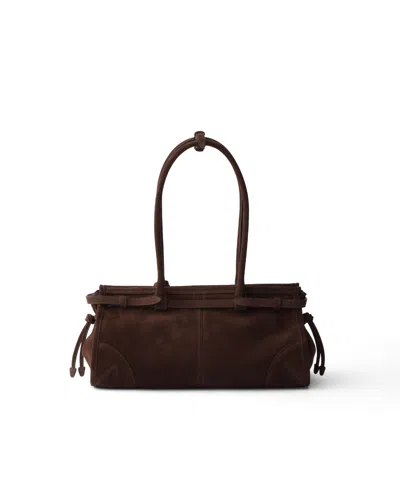 Prada Suede Shoulder Handbag With Adjustable Strap In Brown