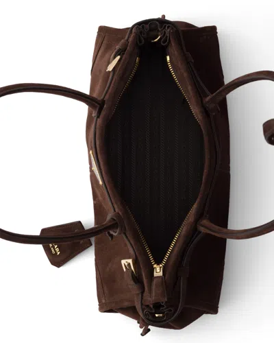 Prada Suede Shoulder Handbag With Adjustable Strap In Brown