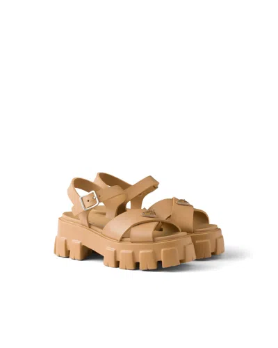 Prada 55mm Leather Platform Sandals In Brown