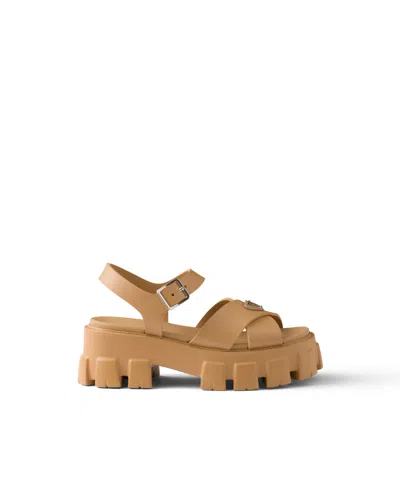 Prada 55mm Leather Platform Sandals In Brown